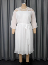 Elegant O Neck Sheer Mesh Ruffle Bandage Midi Dress