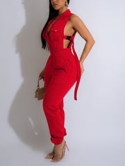 Casual Solid Flap Pocket Cargo Jumpsuit