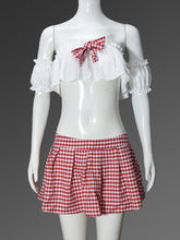 Cute Sexy Bow Strapless Top Plaid Pleated Skirt Sets