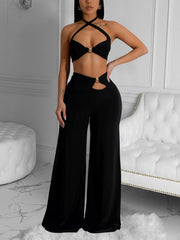 Sexy Halter Top Wide Leg Pant Set