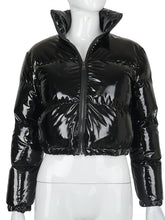 Fashion Lustrous PU Leather Cropped Puffer Coat