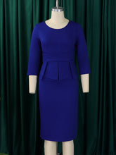 Solid Color Round Neck Ruffled Long Sleeve Dress