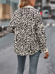 Fashion Leopard Print Button Down Shacket Jacket