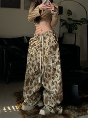 Casual Camo Print Drawstring Baggy Straight Pants