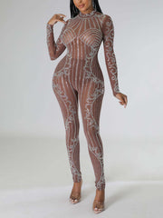 Sexy Mesh Sheer Rhinestones Jumpsuits