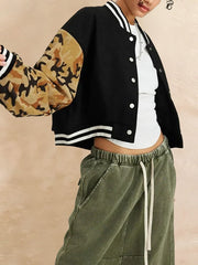 Casual Camouflage Patchwork Varsity Jacket