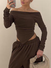 Off Shoulder Top And Ruched Wide Leg Trousers Sets