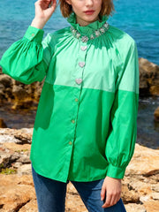 Fashion Long Sleeve Beaded Embellishment Blouse