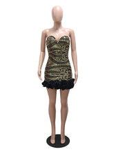 Sexy Strapless Sequin Hem Bubble Mini Dress