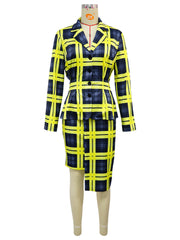 Elegant Plaid Blazer Short Skirt Two Piece Set