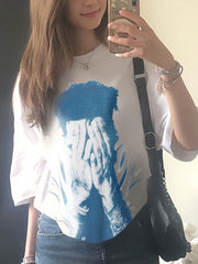 Round Collar Print Loose Casual T-shirt