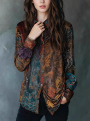 Vintage Print Long Sleeve Button Casual Shirt