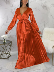 Fashion V Neck Cocktail Party Maxi Pleated Dress