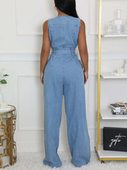Fashion Sleeveless Denim Straight Jumpsuit