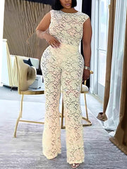 Sexy Lace See Through Bodysuit Fitted Pant Sets