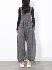 Casual Sleeveless Straight Leg Jeans Overalls