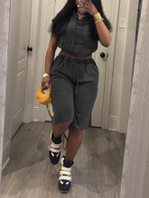 Casual Wash Drawstring Hooded Top And Capri Pant Sets