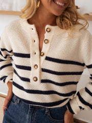 Casual Crew Neck Long Sleeve Stripe Pullover Sweater