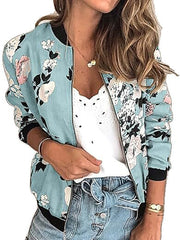 Fashion Zip Floral Print Casual Jacket