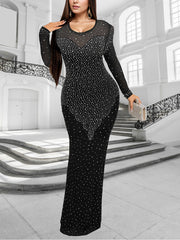 Sexy Rhinestone See through Party Maxi Dress