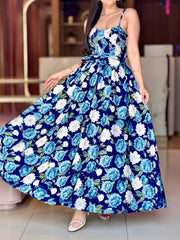 Elegant Floral Print Spaghetti Strap Maxi Dress