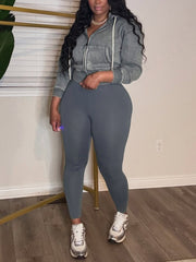 Casual Zip-Front Hoodie And Skinny Pants Sets