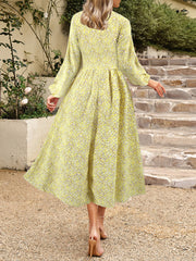 Elegant Floral Print V Neck High Waist Dress