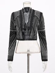 Fashion Rhinestone Embellishment Cropped Jacket