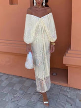 Off Shoulder Batwing Sleeve Sequin Party Dress