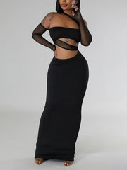 Sexy Asymmetric Mesh Patchwork Cocktail Party Dress