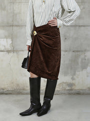 Simple Elegant Metal Button Package Hip Skirt