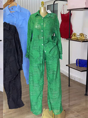 Casual Sheer Shirt And Straight Trousers Two Piece Set