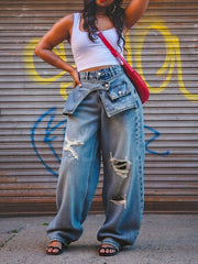 Vintage Ripped Straight Leg Jeans