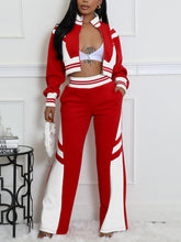 Color Block Patchwork Sweatshirt Flared Pants Set