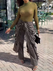 Fashion Ruched Draped Cape Jeans