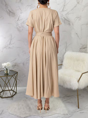 Sexy Deep V Lace-up Button Down Swing Dress