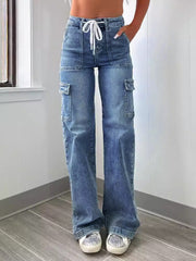 Fashion Drawstring Straight Cargo Jeans
