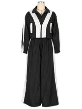 Patchwork Contrast Zipper Collar Sports Two Pieces Set