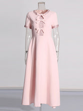 Elegant Crystal Embellished Bow Midi Dress