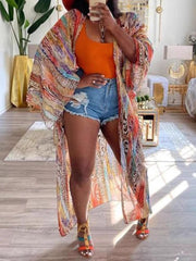 Casual Print Chiffon Kimono Cardigan Coat