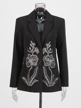 Rhinestone Flower Design Slim Blazer
