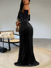 Sexy Off Shoulder Beading Slit Maxi Dress Gown