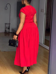 Casual Daily Elegant Cinched Waist O Neck A Line Dress