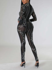 Sexy Mesh Sheer Rhinestones Jumpsuits
