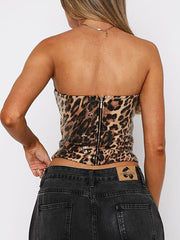 Sexy Leopard Print Sequin Strapless Top