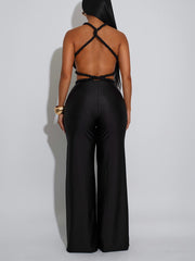 Sexy Hollow Out Knot Ruched Backless Strap Jumpsuit