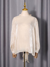 Fashion Ribbon Neck Long Sleeve Loose Shirt