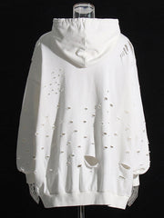 Casual Loose Ripped Pullover Hoodie