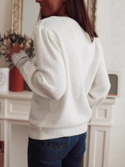 Elegant Lace Patchwork V-Neck Long Sleeve Sweater