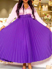 Elegant High Waist Swing Pleated Maxi Skirt